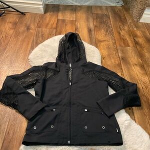 Nike Sphere‎ Dry Jacket Womens Small Mesh Hooded Zip Front Pockets Black